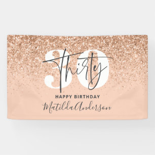 Peach girly modern glitter chic 30 birthday decor banner