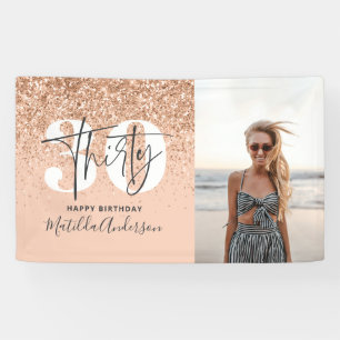 Peach girly modern glitter chic 30 birthday decor banner