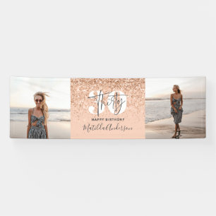 Peach girly modern glitter chic 30 photo birthday banner