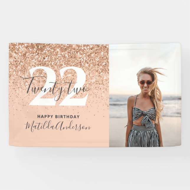 Peach girly modern glitter chic  birthday decor  banner (Horizontal)