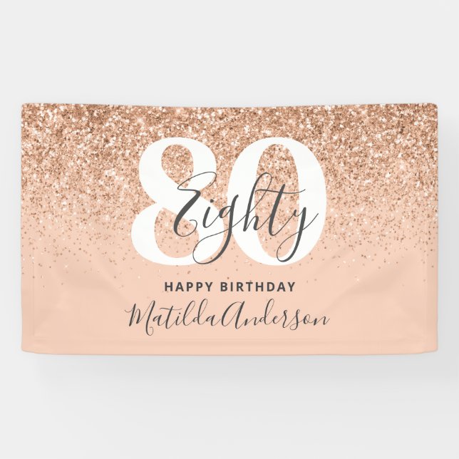 Peach girly modern glitter chic birthday decor  banner (Horizontal)