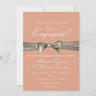 Peach & Glamour Sparkle Bow Party Invitation