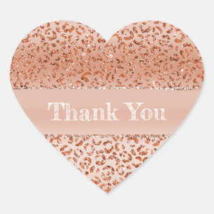 Peach Glitter Leopard Animal  Heart Sticker