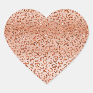 Peach Glitter Leopard Animal  Heart Sticker
