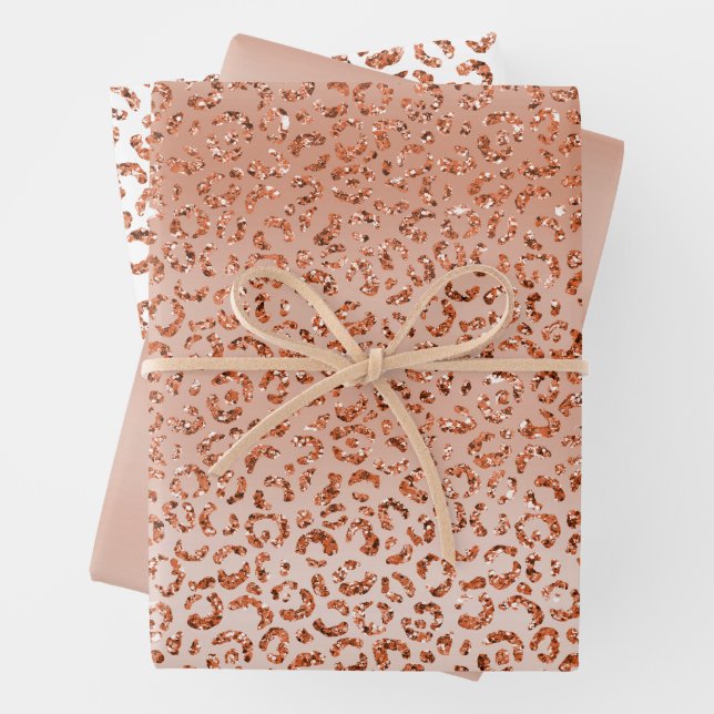 Peach Glitter Leopard Animal  Wrapping Paper Sheet (In situ)