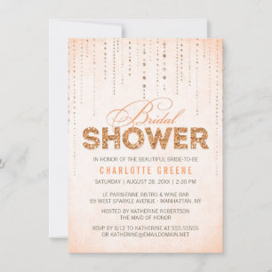 Peach Glitter Look Bridal Shower - 4.5" x 6.25" Invitation