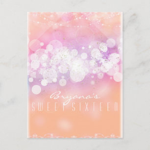 Peach Glow Sparkle Lights Glam Birthday Party Invitation Postcard