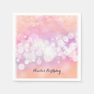 Peach Glow Sparkle Lights Glam Birthday Party Napkin