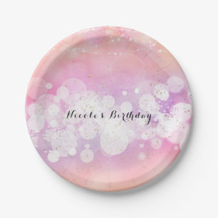 Peach Glow Sparkle Lights Glam Birthday Party Paper Plate