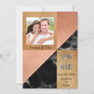 Peach Gold and Black Marble Geometric Save The Date