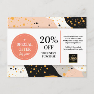 Peach Gold Black Terrazzo Coupon Discount Postcard