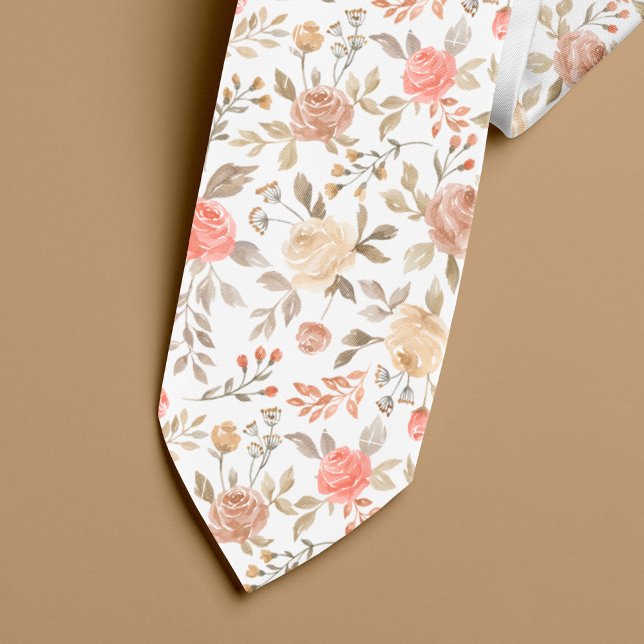 Peach gold blush watercolor roses summer pattern tie (Creator Uploaded)