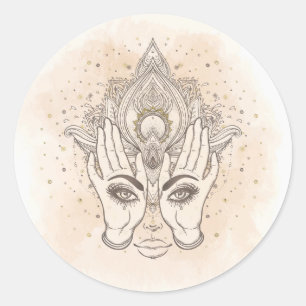 Peach & Gold Boho Lotus Flower Beauty Classic Round Sticker
