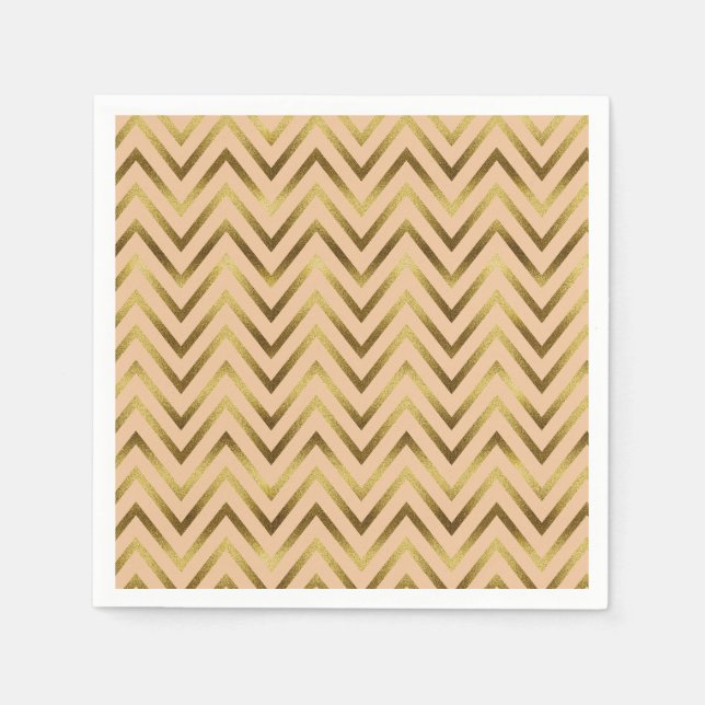 Peach & Gold Chevron Stripe Napkin (Front)