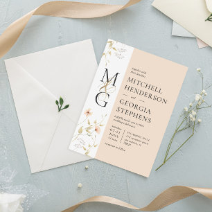 Peach & Gold Delicate Watercolor Flower Wedding Invitation