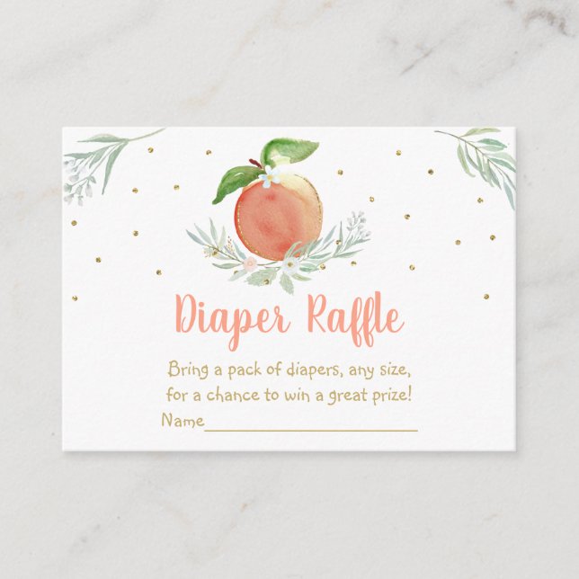 Peach Gold Floral Baby Shower Diaper Raffle Enclosure Card (Front)