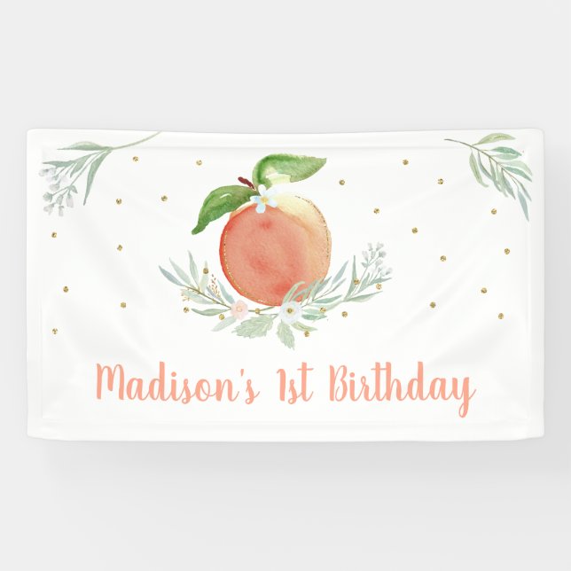 Peach Gold Floral Birthday Banner (Horizontal)