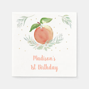Peach Gold Floral Birthday Napkin