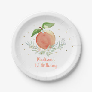 Peach Gold Floral Birthday Paper Plate