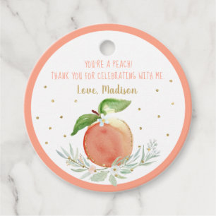 Peach Gold Floral Birthday Thank You Favour Tags