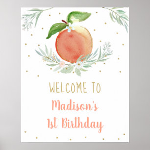 Peach Gold Floral Birthday Welcome Poster