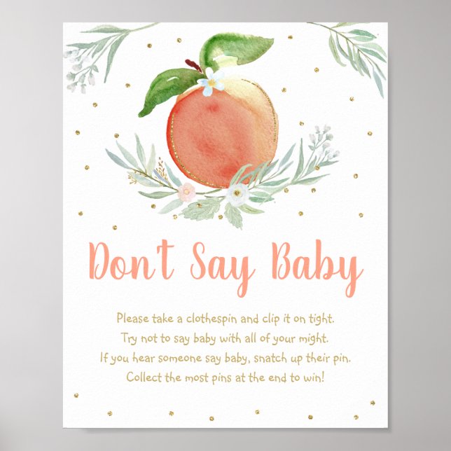 Peach Gold Floral Don't Say Baby Game Poster (Front)