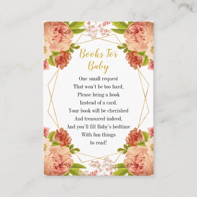 Peach Gold Flowers Books For Baby Enclosure Card (Front)