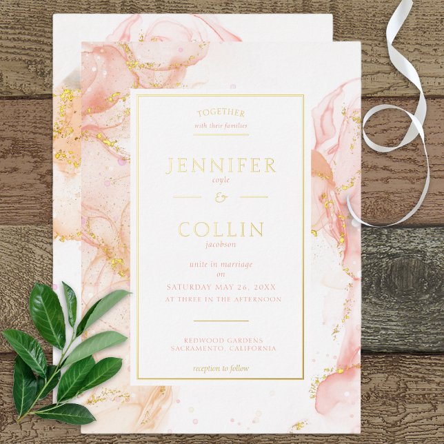 Peach & Gold Foil Marbleised Wedding Invitation (Creator Uploaded)