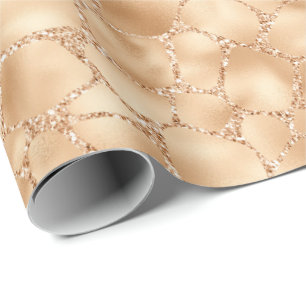 Peach Gold Glitter Glam Sparkle Giraffe Print Wrapping Paper