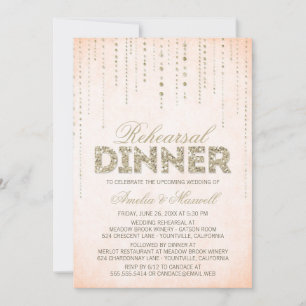 Peach & Gold Glitter Look Rehearsal Dinner Invite