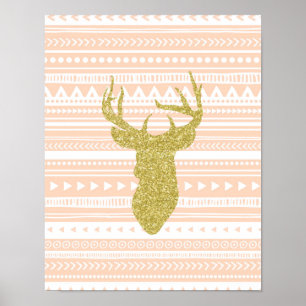 Peach Gold Nursery Decor Deer Tribal Pattern