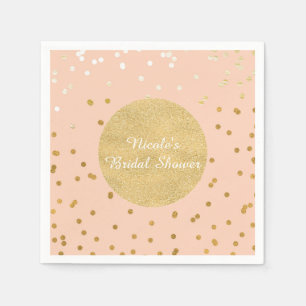 Peach & Gold Shiny Confetti Dots Chic Modern Napkin