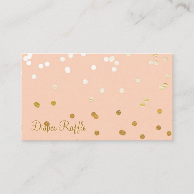 Peach & Gold Shiny Confetti Dots Diaper Raffle Enclosure Card (Front)