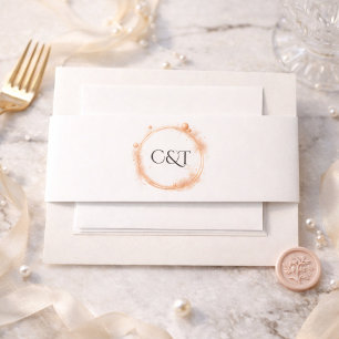 Peach Gold Sparkle Monogram Wedding Suite Invitation Belly Band