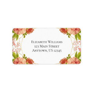 Peach Gold Watercolor Flowers Return Address Label