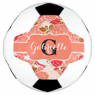 Peach & Gold Watercolor Roses Floral Monogram Football