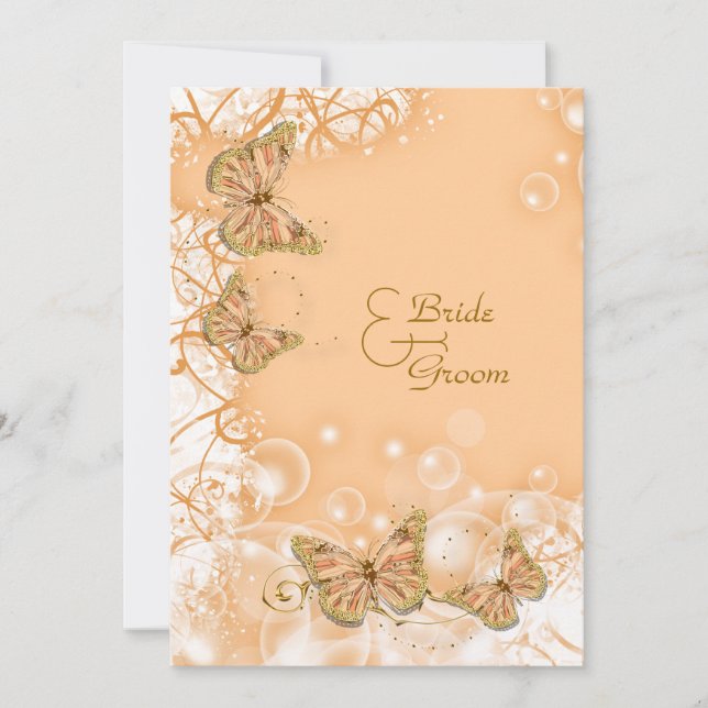 Peach gold wedding engagement anniversary invitation (Front)