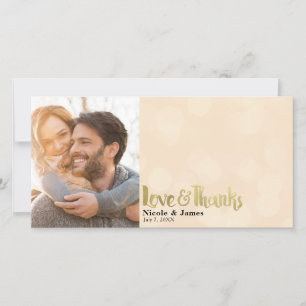Peach Gold Wedding Photo Love & Thanks Thank You Card