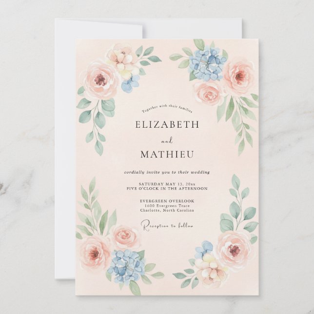 Peach Graceful Romantic Wedding Invitation (Front)