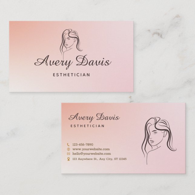 Peach Gradient Minimalist Aesthetician  Business Card (Front/Back)