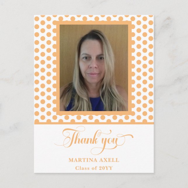 Peach Graduation Thank You Photo Postcard (Front)