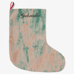 Peach Green Abstract Personalised Large Christmas Stocking