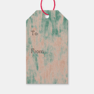 Peach Green Abstract Snowflakes Christmas Gift Tags