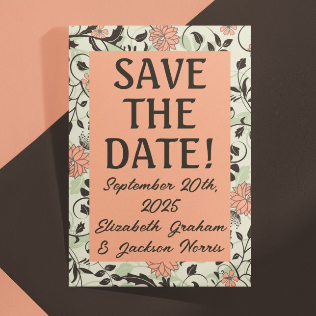 Peach, Green, Brown Chintz Save the Date Postcard (Creator Uploaded)