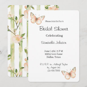 Peach Green Butterflies Floral Bridal Shower Invitation