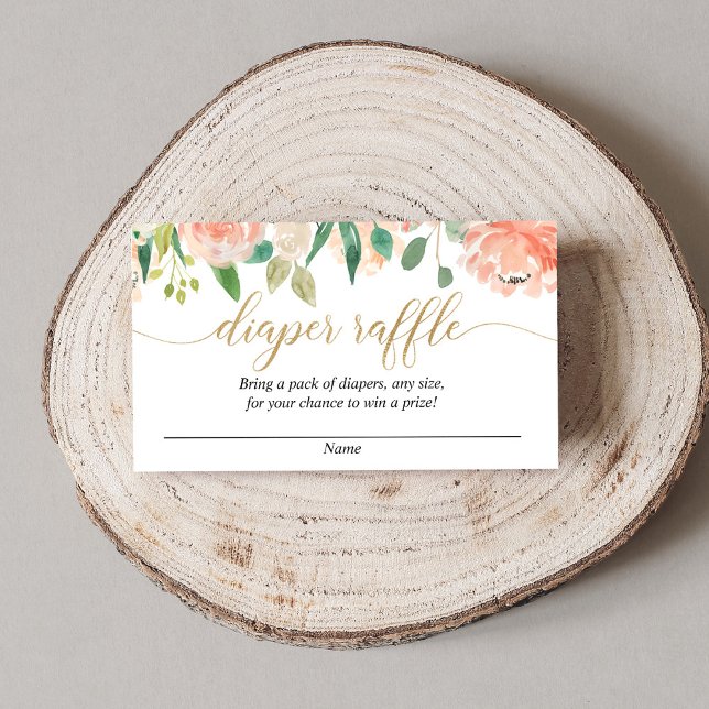 Peach green gold baby shower diaper raffle cards (Creator Uploaded)