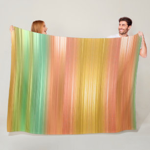 Peach Green Gold Stripe Fleece Blanket