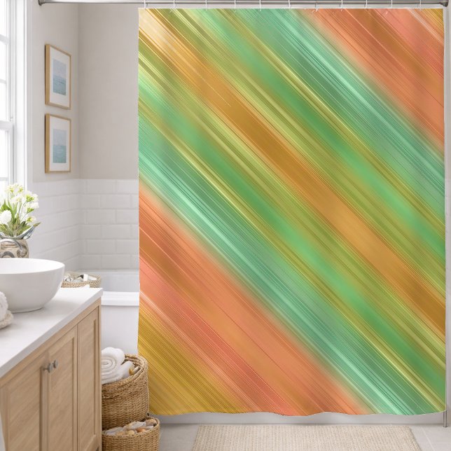 Peach Green Gold Stripe Shower Curtain (Creator Uploaded)