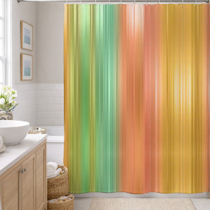 Peach Green Gold Stripe Shower Curtain