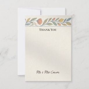 Peach Green Leaf Wedding Thank You Card